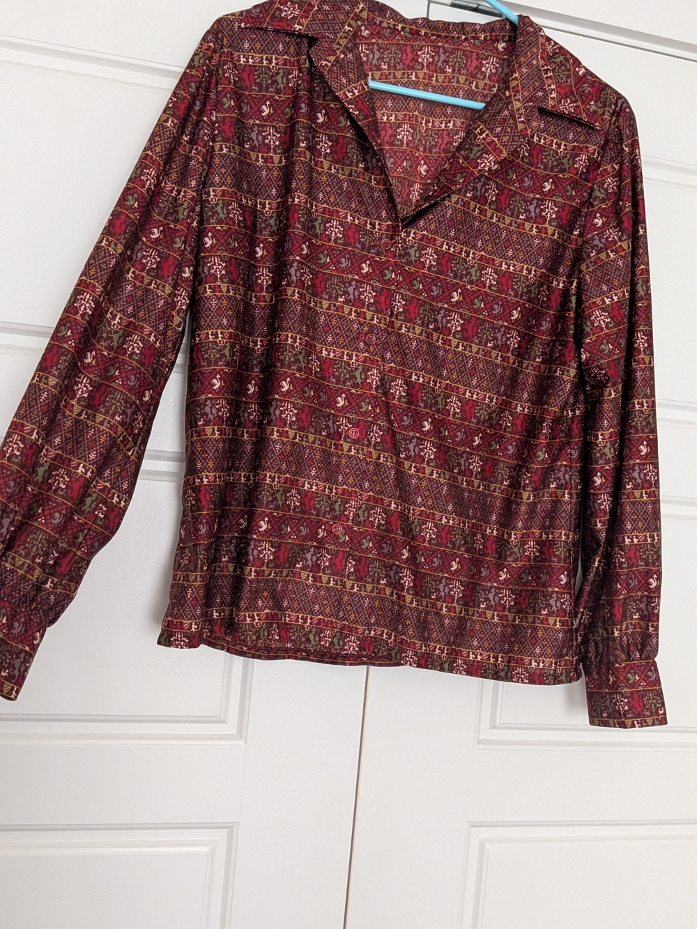 70s Patterned Button-Up Blouse